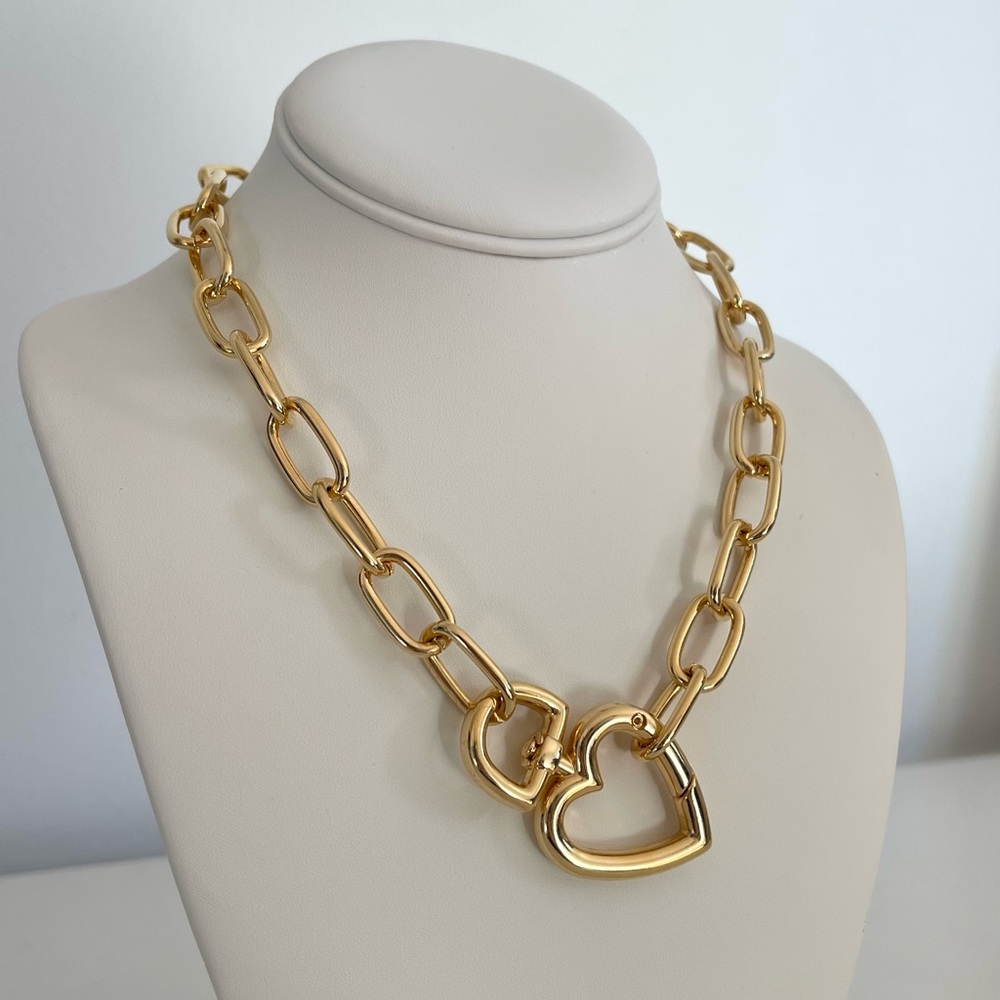 18k Gold-Plated Heart-Lock Chunky Chain Necklace - Picture 6 of 6